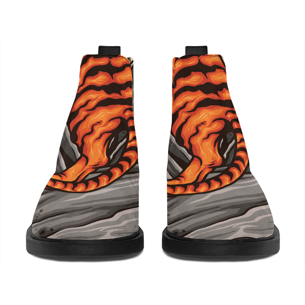 Japanese Tiger Tattoo Print Flat Ankle Boots