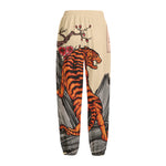 Japanese Tiger Tattoo Print Fleece Lined Knit Pants