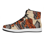 Japanese Tiger Tattoo Print High Top Leather Sneakers