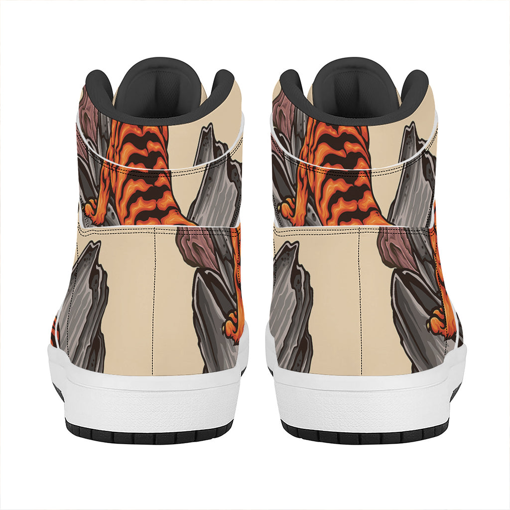Japanese Tiger Tattoo Print High Top Leather Sneakers