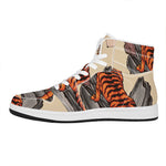 Japanese Tiger Tattoo Print High Top Leather Sneakers