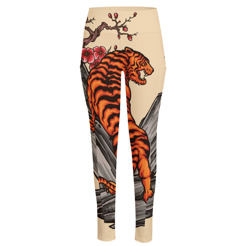 Japanese Tiger Tattoo Print High-Waisted Pocket Leggings