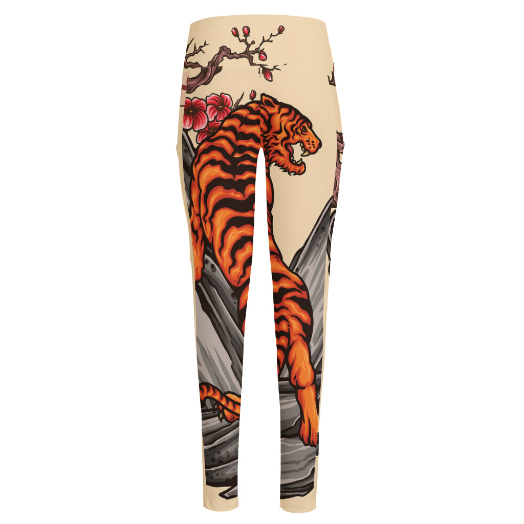 Japanese Tiger Tattoo Print High-Waisted Pocket Leggings