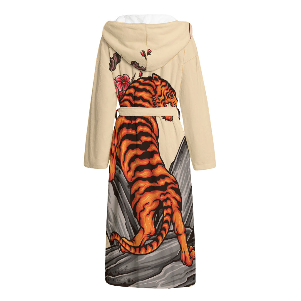 Japanese Tiger Tattoo Print Hooded Bathrobe