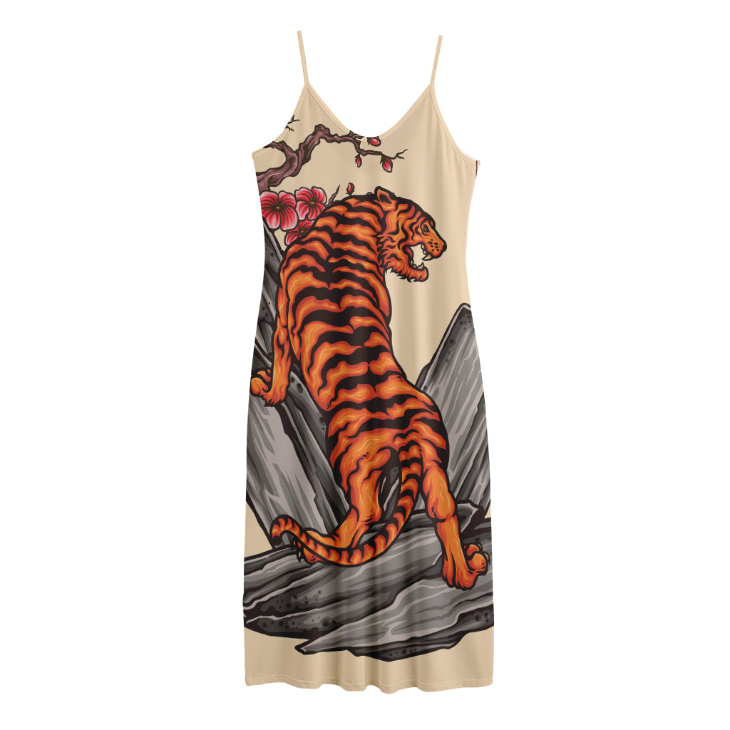 Japanese Tiger Tattoo Print Jersey Midi Cami Dress