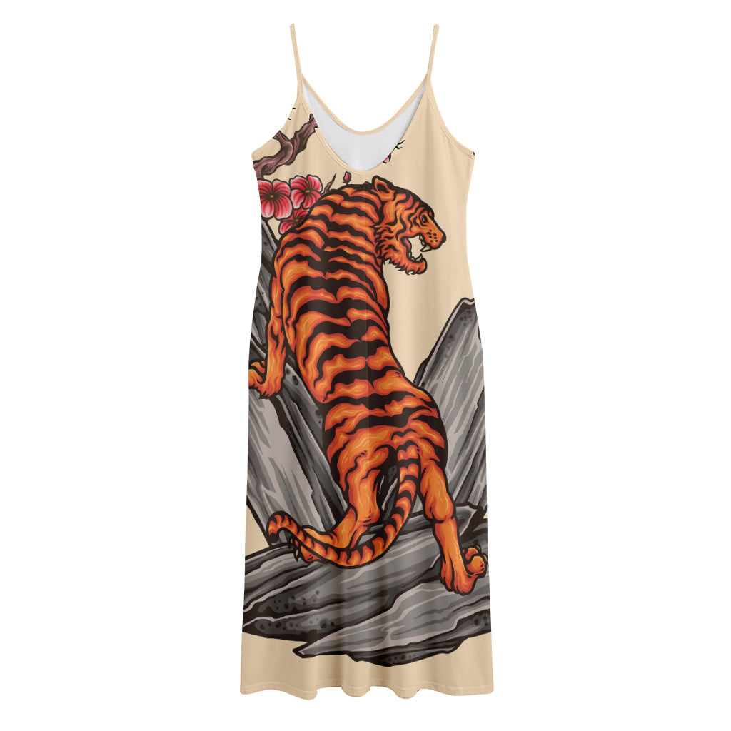 Japanese Tiger Tattoo Print Jersey Midi Cami Dress