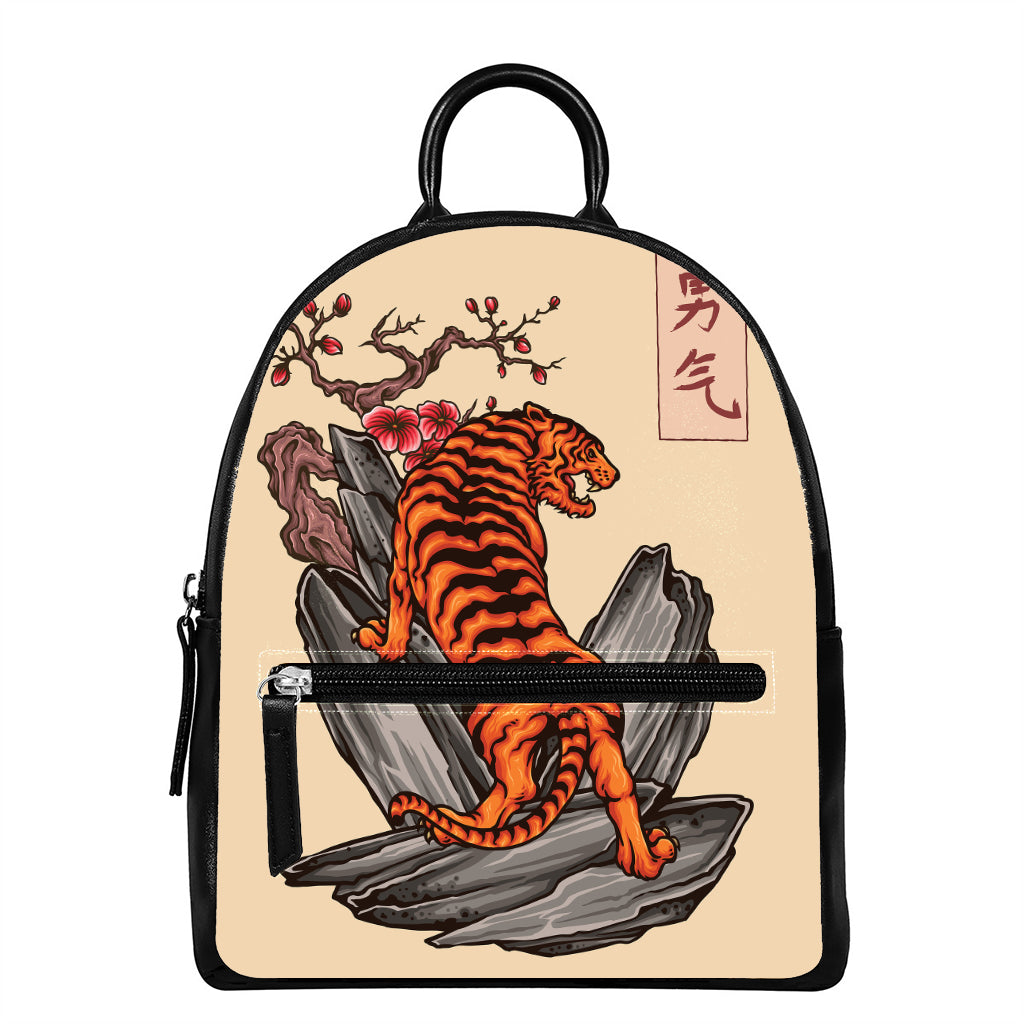 Japanese Tiger Tattoo Print Leather Backpack