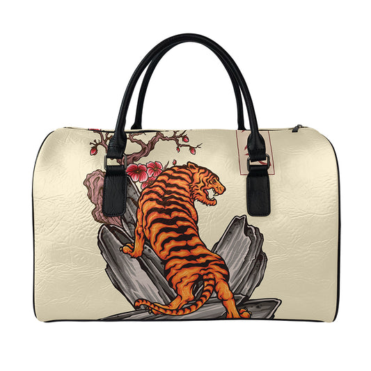 Japanese Tiger Tattoo Print Leather Duffle Bag