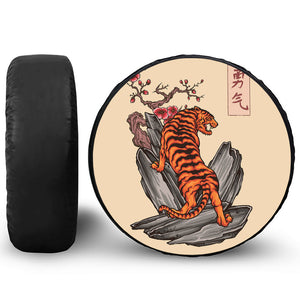 Japanese Tiger Tattoo Print Leather Spare Tire Cover