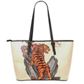 Japanese Tiger Tattoo Print Leather Tote Bag With Zipper