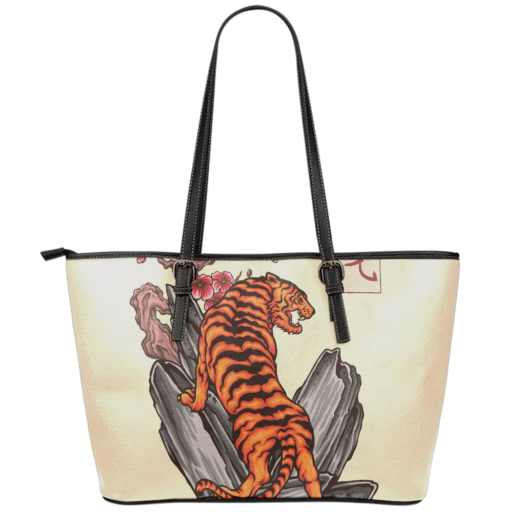 Japanese Tiger Tattoo Print Leather Tote Bag