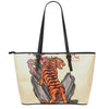 Japanese Tiger Tattoo Print Leather Tote Bag