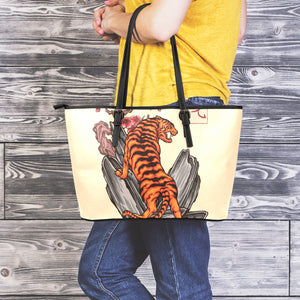 Japanese Tiger Tattoo Print Leather Tote Bag