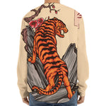 Japanese Tiger Tattoo Print Long Sleeve Baseball Jersey