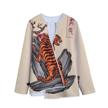 Japanese Tiger Tattoo Print Long Sleeve Short Coat