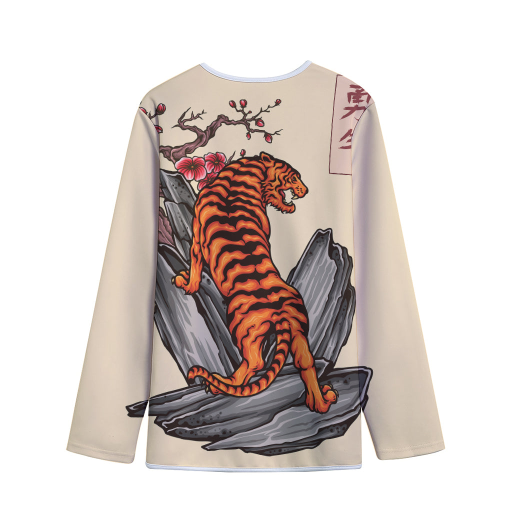 Japanese Tiger Tattoo Print Long Sleeve Short Coat