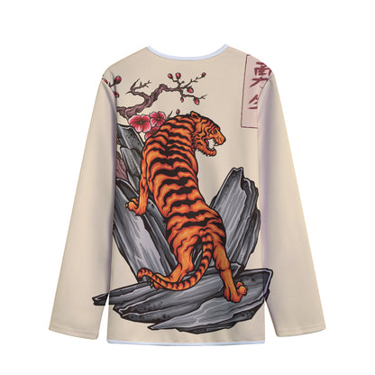 Japanese Tiger Tattoo Print Long Sleeve Short Coat