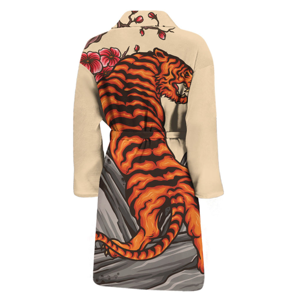 Japanese Tiger Tattoo Print Men's Bathrobe