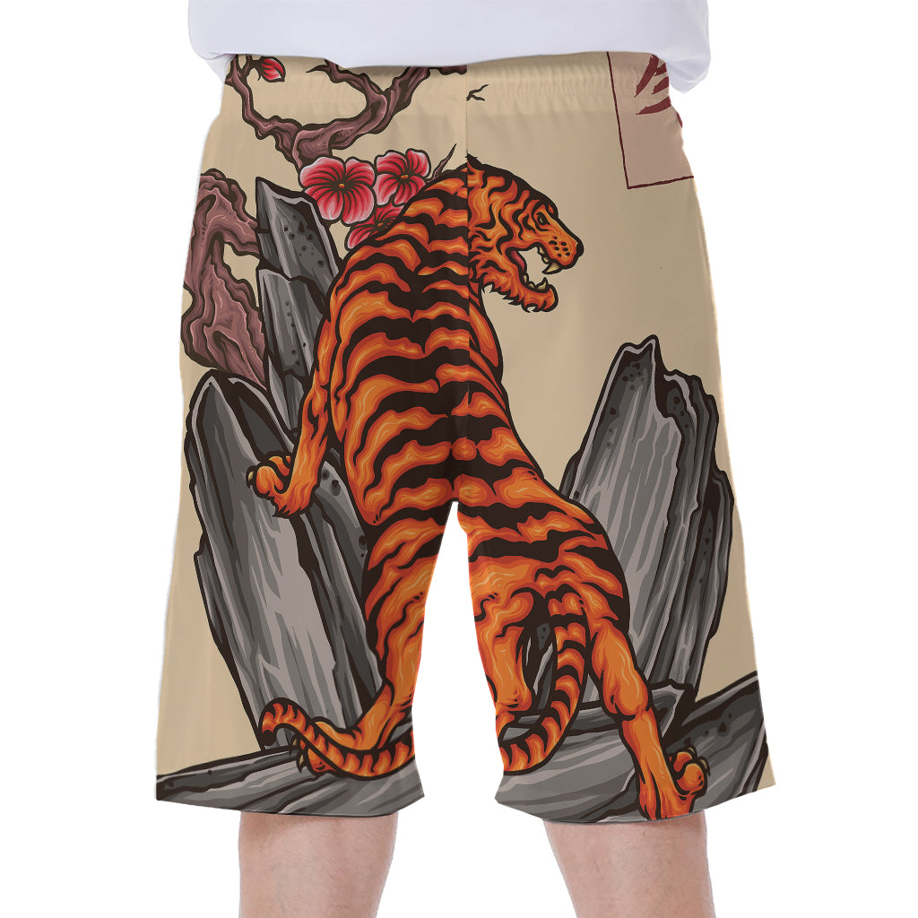 Japanese Tiger Tattoo Print Men's Beach Shorts