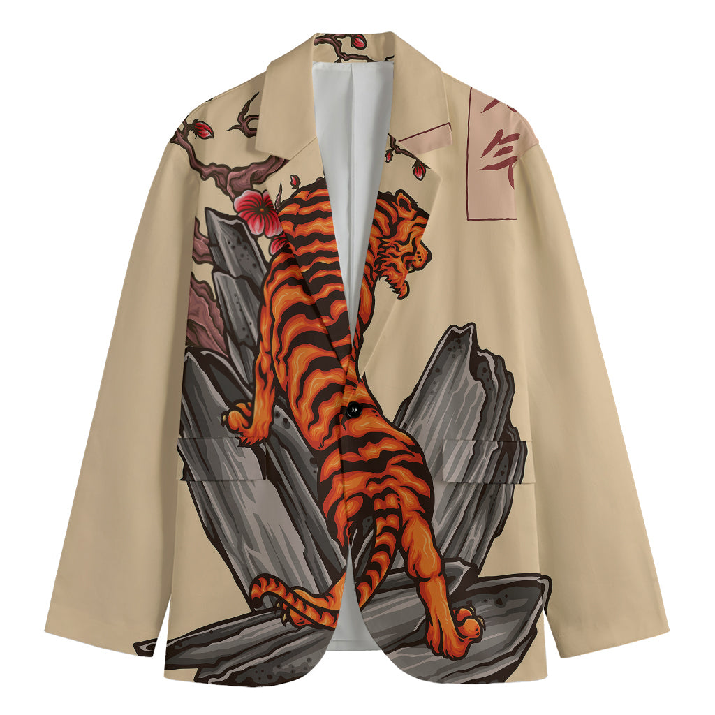 Japanese Tiger Tattoo Print Men's Blazer