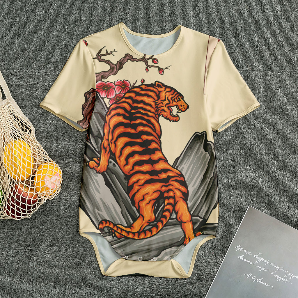 Japanese Tiger Tattoo Print Men's Bodysuit