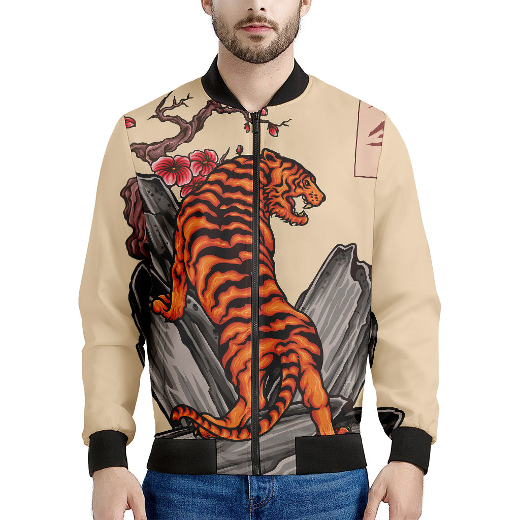 Japanese Tiger Tattoo Print Men's Bomber Jacket