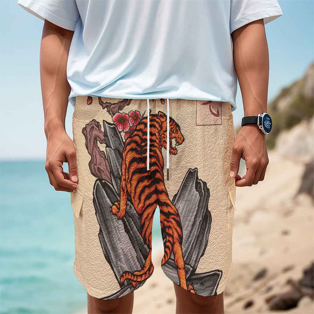 Japanese Tiger Tattoo Print Men's Cargo Shorts