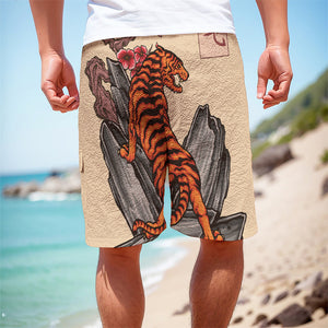 Japanese Tiger Tattoo Print Men's Cargo Shorts