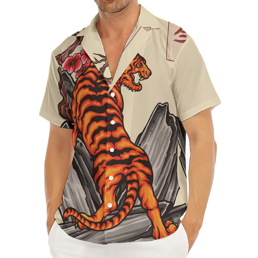 Japanese Tiger Tattoo Print Men's Deep V-Neck Shirt