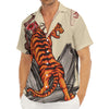 Japanese Tiger Tattoo Print Men's Deep V-Neck Shirt