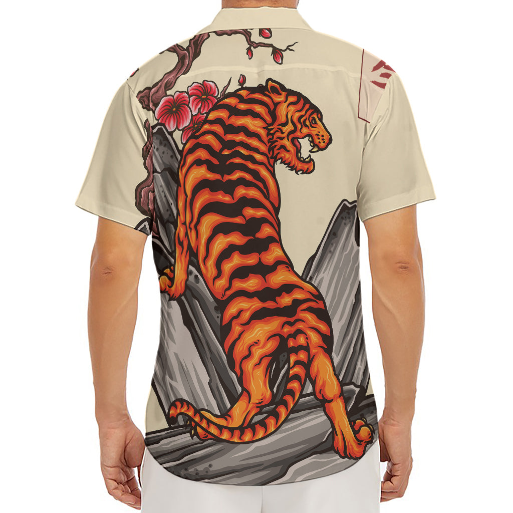 Japanese Tiger Tattoo Print Men's Deep V-Neck Shirt