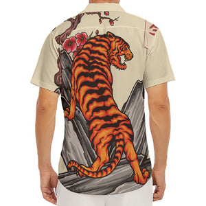 Japanese Tiger Tattoo Print Men's Deep V-Neck Shirt