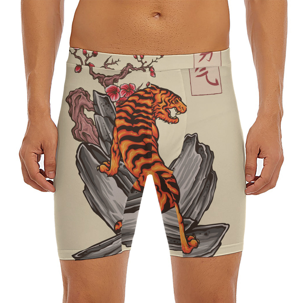 Japanese Tiger Tattoo Print Men's Long Boxer Briefs