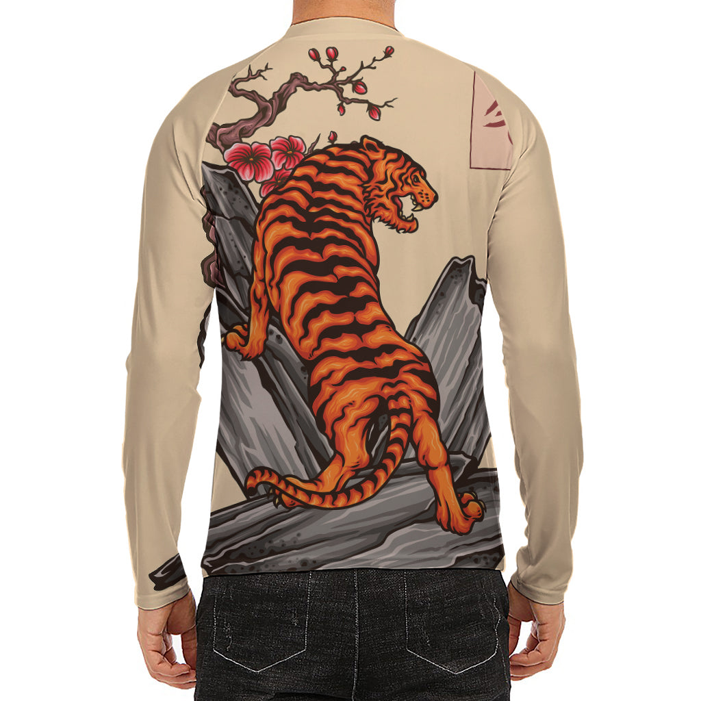 Japanese Tiger Tattoo Print Men's Long Sleeve Rash Guard