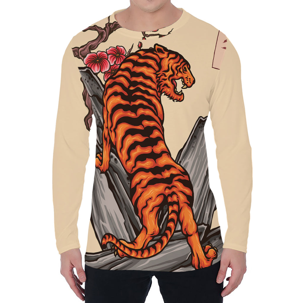 Japanese Tiger Tattoo Print Men's Long Sleeve T-Shirt