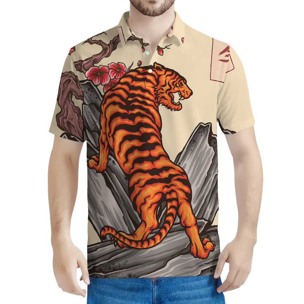 Japanese Tiger Tattoo Print Men's Polo Shirt