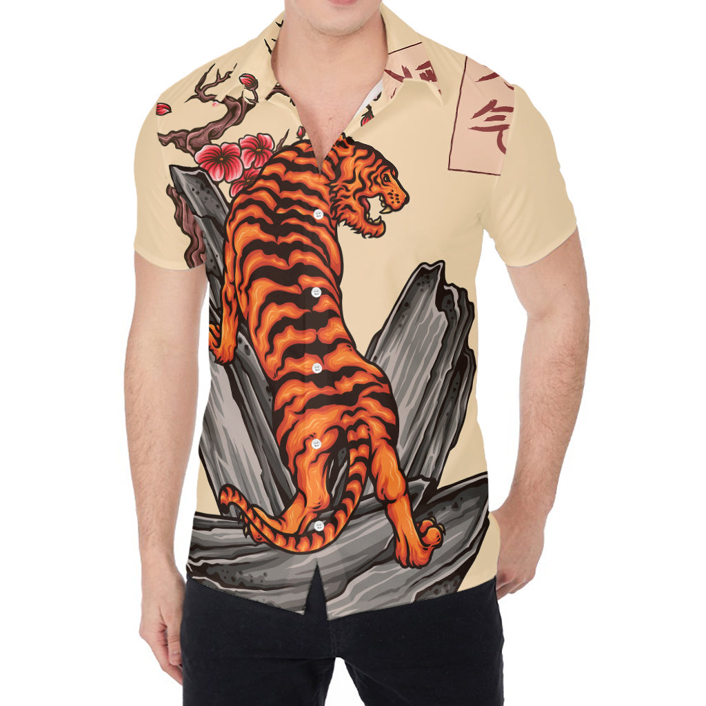 Japanese Tiger Tattoo Print Men's Shirt