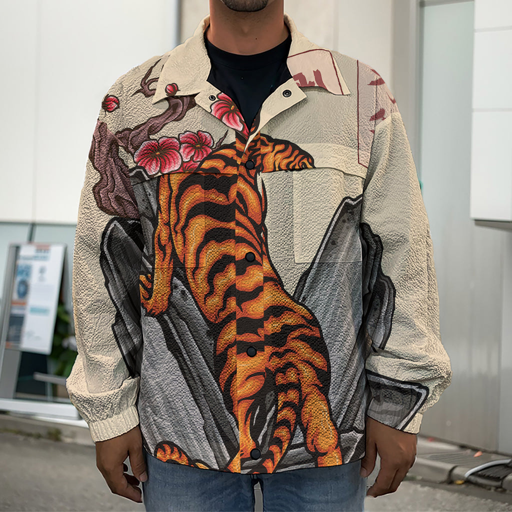 Japanese Tiger Tattoo Print Men's Shirt Jacket