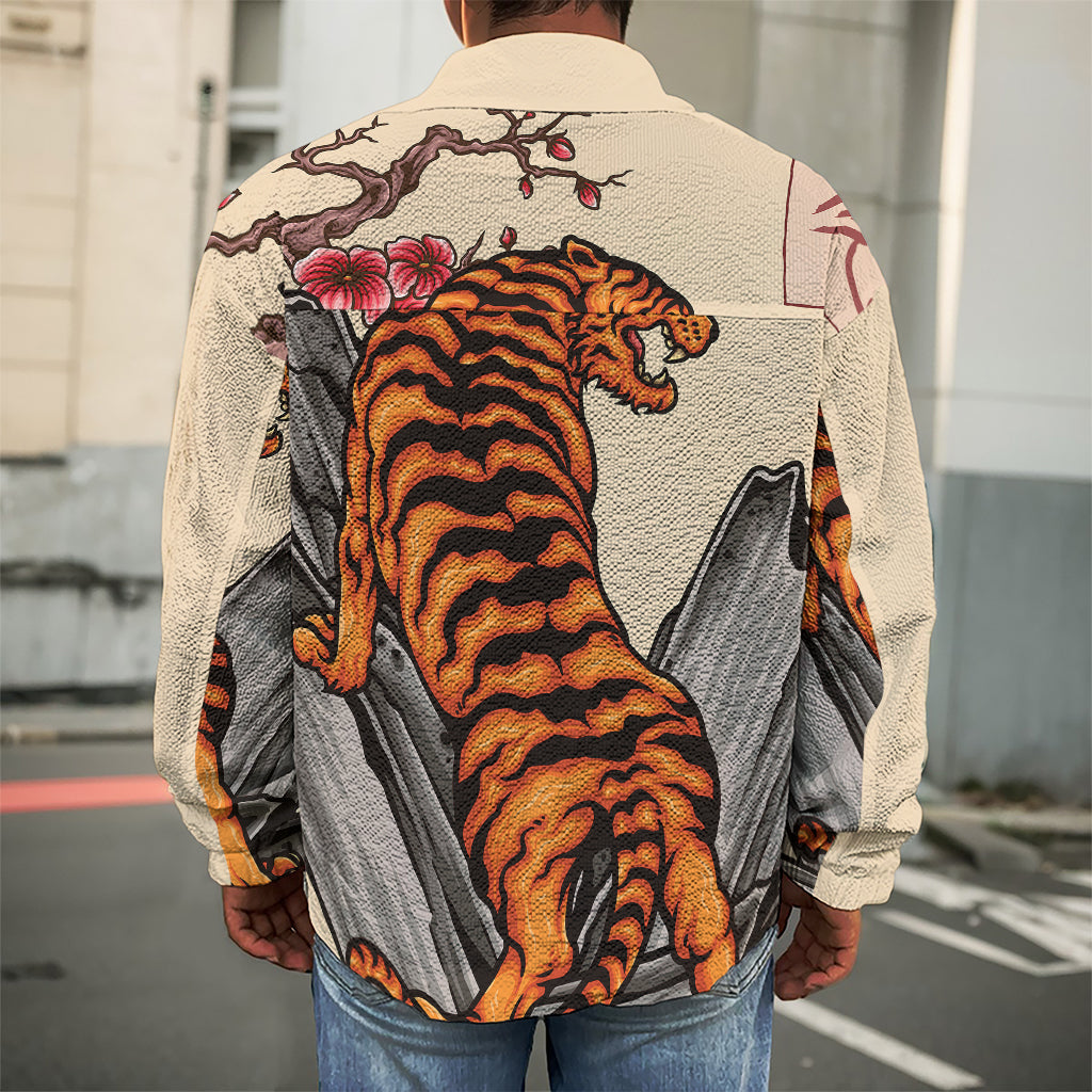 Japanese Tiger Tattoo Print Men's Shirt Jacket