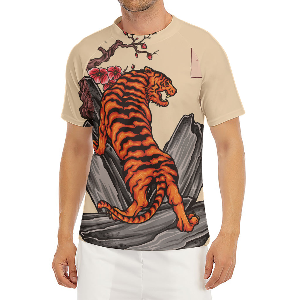 Japanese Tiger Tattoo Print Men's Short Sleeve Rash Guard