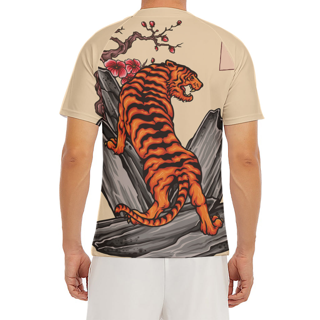 Japanese Tiger Tattoo Print Men's Short Sleeve Rash Guard