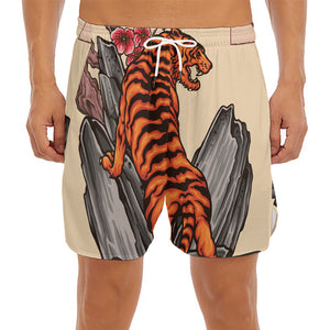 Japanese Tiger Tattoo Print Men's Split Running Shorts