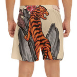 Japanese Tiger Tattoo Print Men's Split Running Shorts