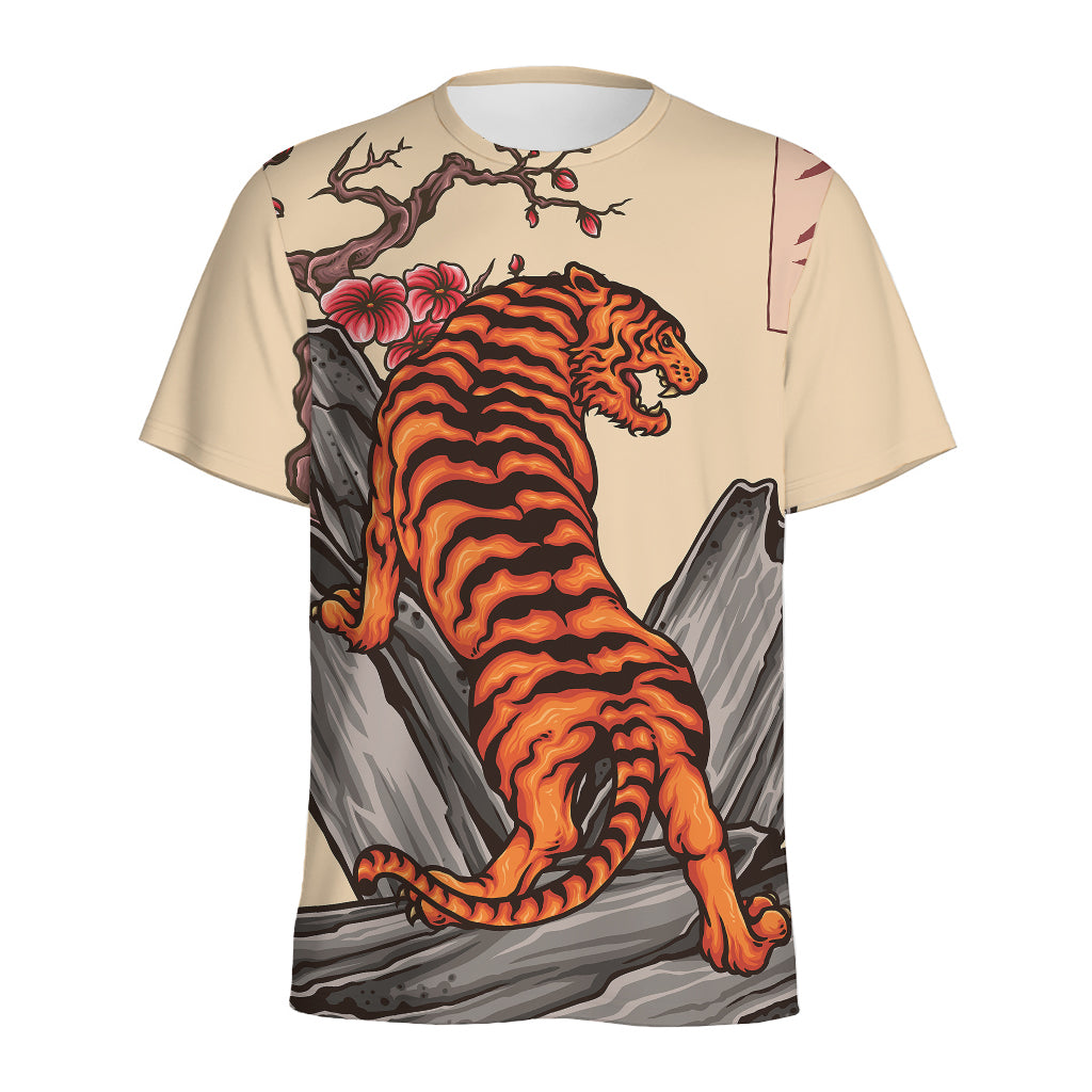 Japanese Tiger Tattoo Print Men's Sports T-Shirt