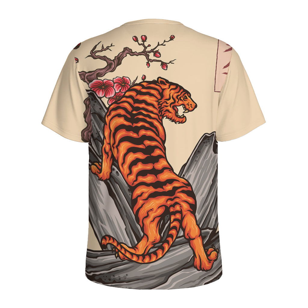 Japanese Tiger Tattoo Print Men's Sports T-Shirt