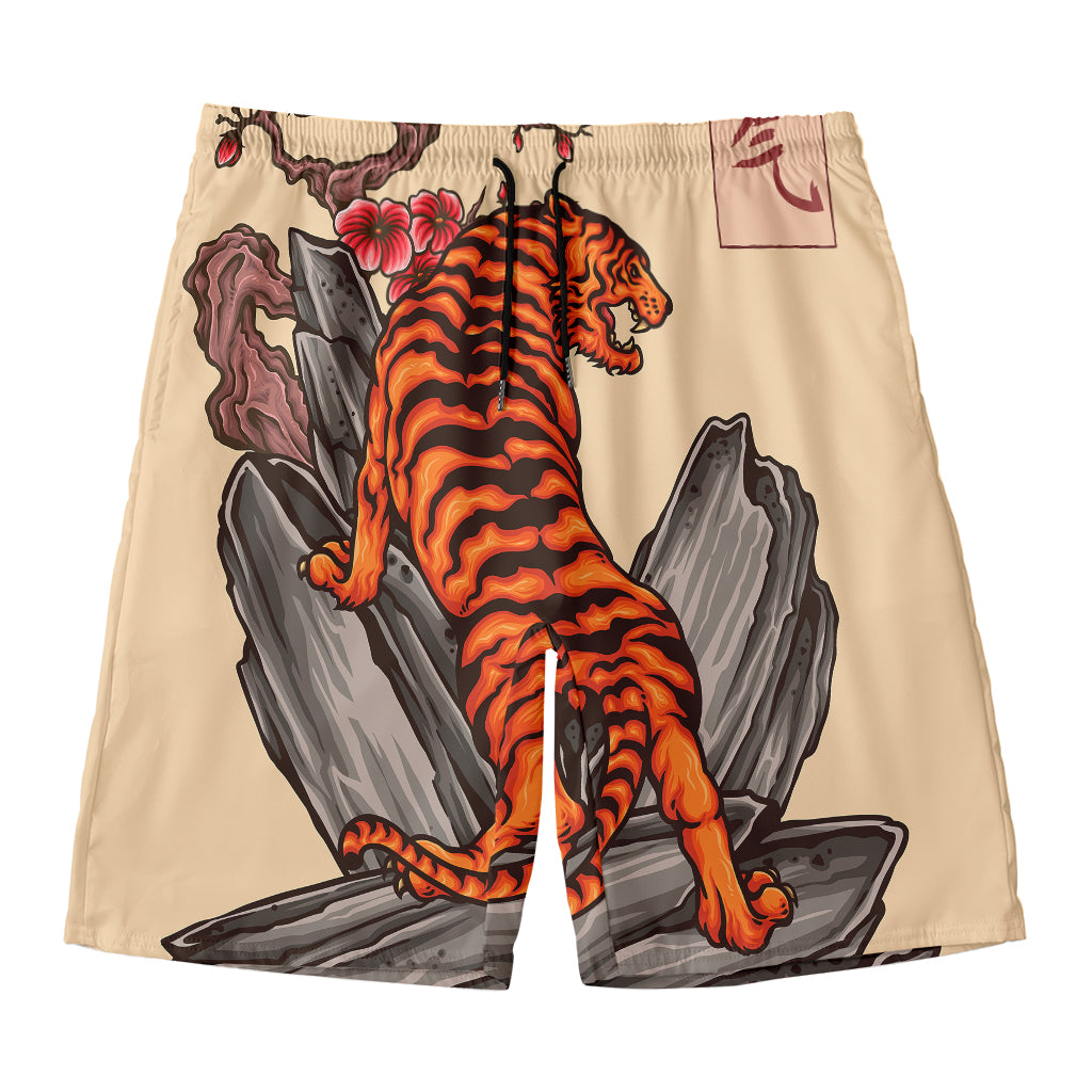 Japanese Tiger Tattoo Print Men's Swim Trunks