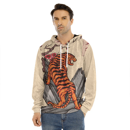 Japanese Tiger Tattoo Print Men's Velvet Pullover Hoodie