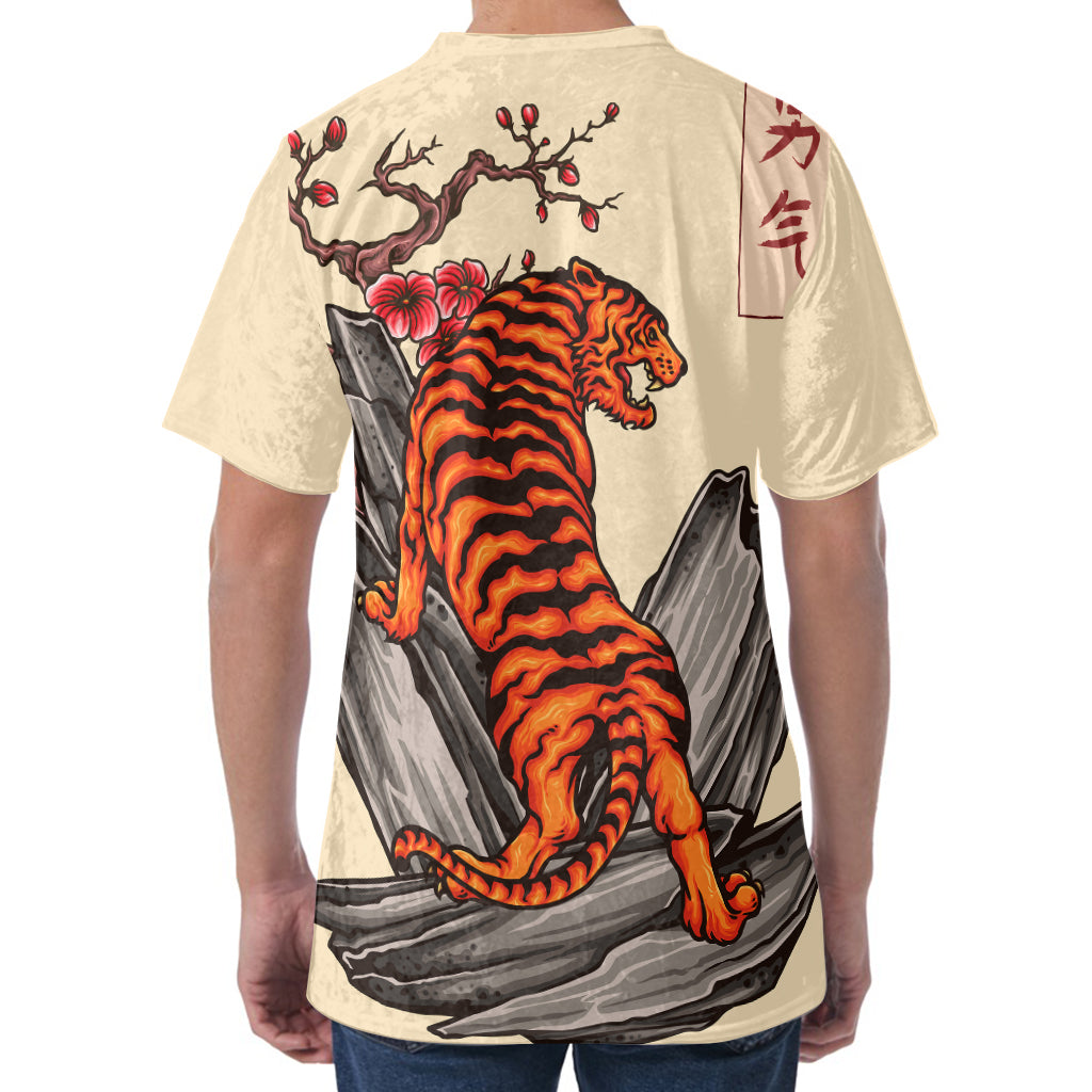 Japanese Tiger Tattoo Print Men's Velvet T-Shirt