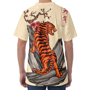 Japanese Tiger Tattoo Print Men's Velvet T-Shirt