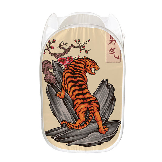 Japanese Tiger Tattoo Print Mesh Laundry Hamper